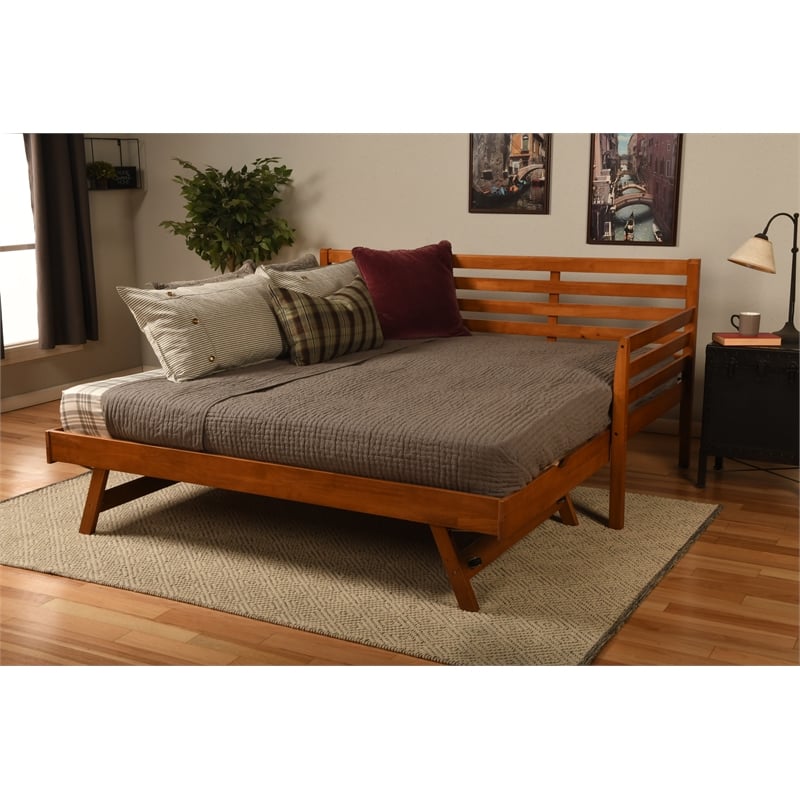 Kodiak Furniture Boho Wood Daybed/Pop Up in Barbados Brown w/ Brown Mattresses