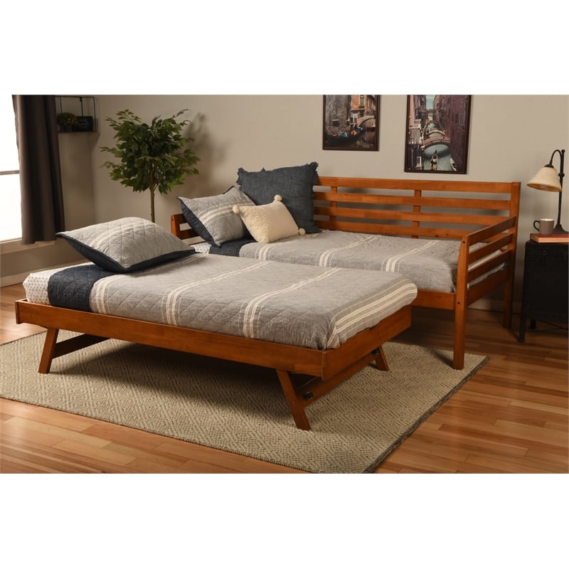 Kodiak Furniture Boho Wood Daybed/Pop Up in Barbados Brown w/ Brown Mattresses