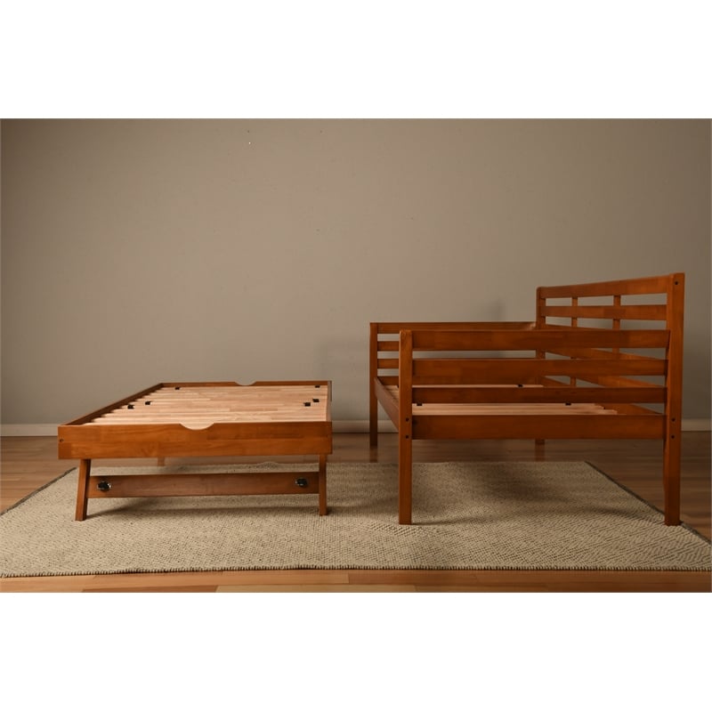 Kodiak Furniture Boho Wood Daybed/Pop Up in Barbados Brown w/ Brown Mattresses