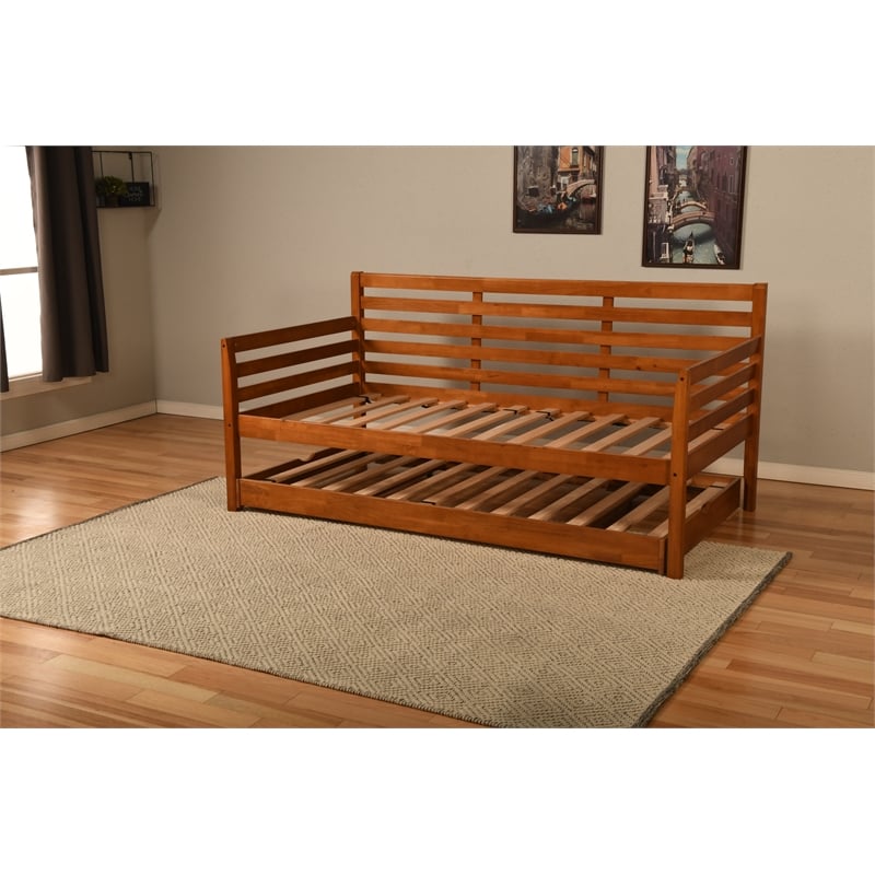 Kodiak Furniture Boho Wood Daybed/Pop Up in Barbados Brown w/ Brown Mattresses