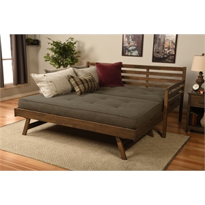 kodiak furniture boho wood daybed/pop up in walnut brown with linen mattresses