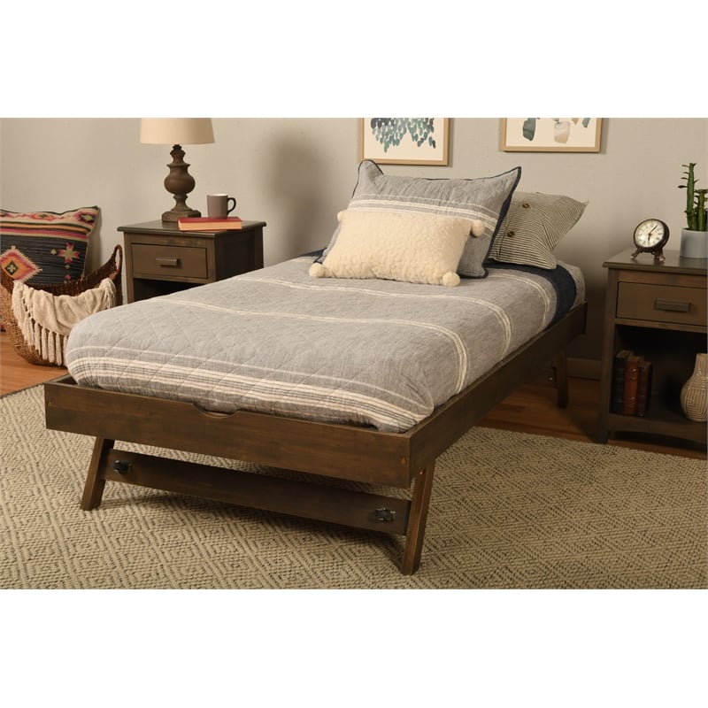 Kodiak Furniture Boho Wood Daybed/Pop Up in Walnut Brown with Linen Mattresses