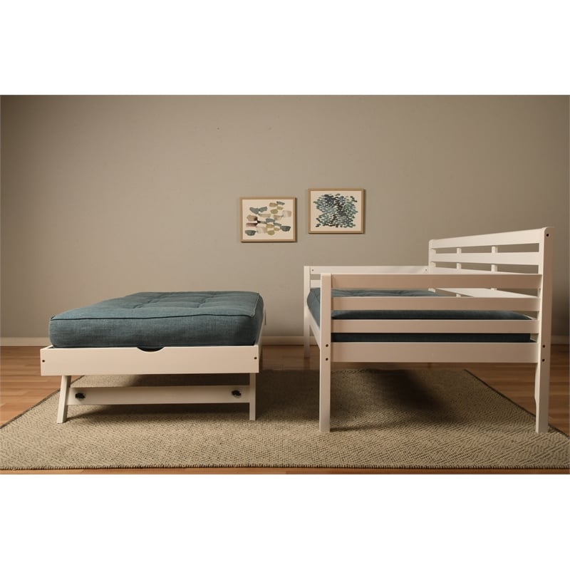 Kodiak Furniture Boho Wood Daybed/Pop Up Bed in White with Gray Mattresses