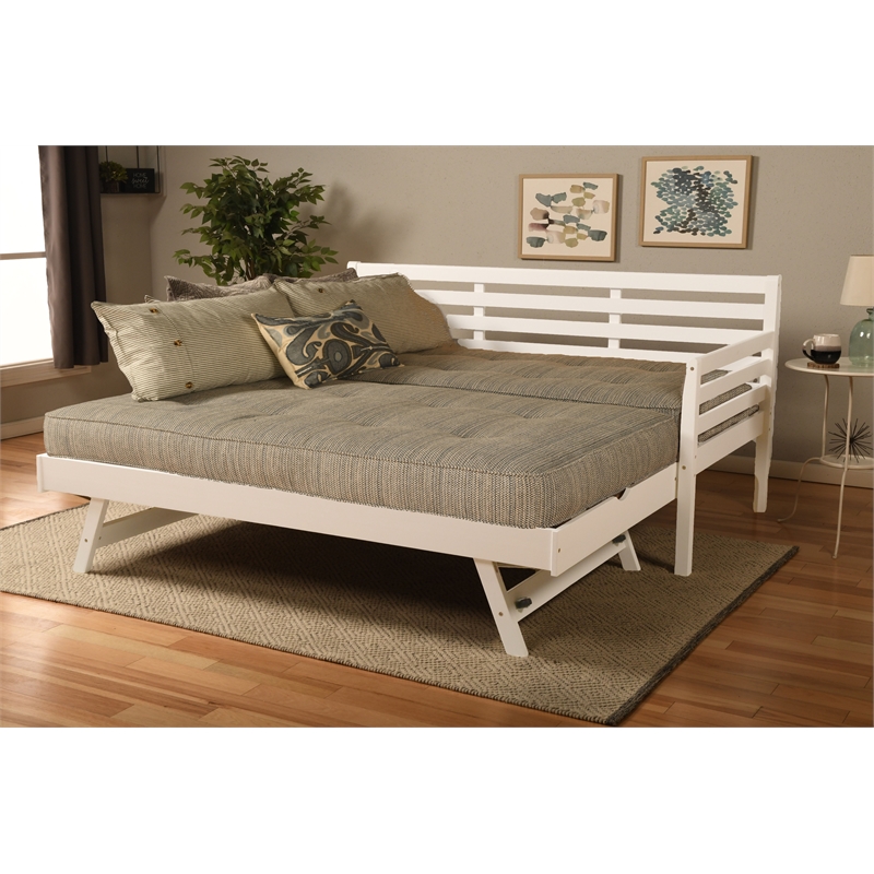 Kodiak Furniture Boho Wood Daybed/Pop Up Bed in White w/ Blue Mattresses