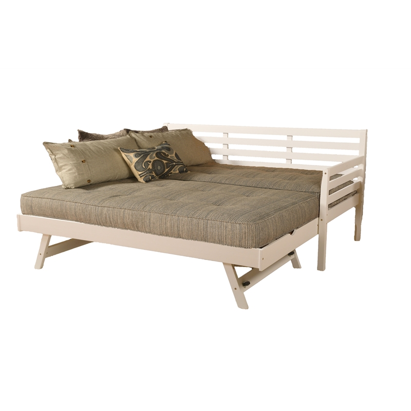 Kodiak Furniture Boho Wood Daybed/Pop Up Bed in White w/ Blue Mattresses