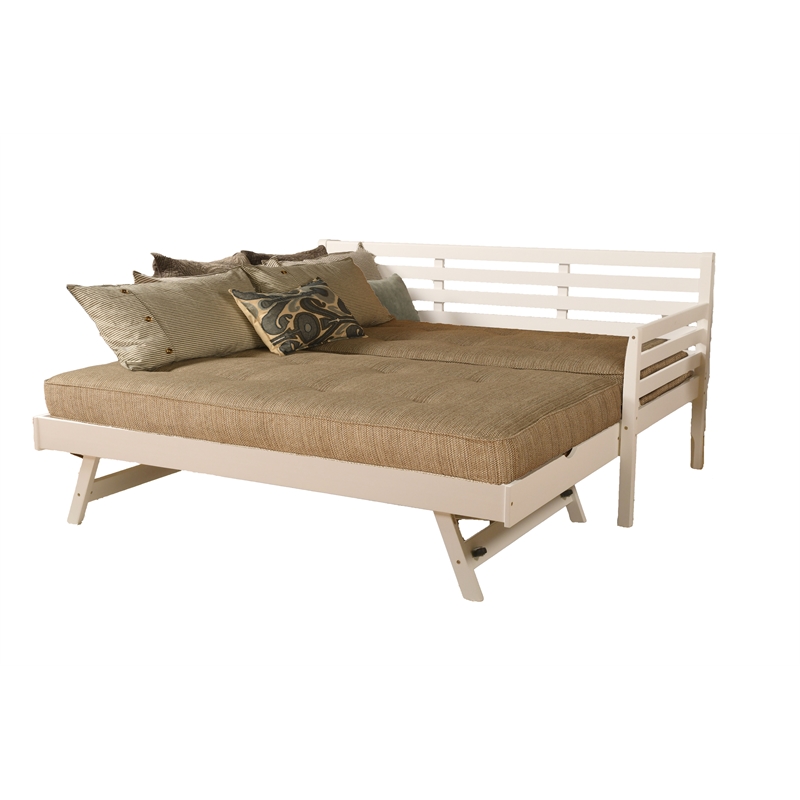 Kodiak Furniture Boho Wood Daybed/Pop Up Bed in White w/ Brown Mattresses