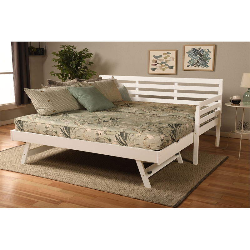 Kodiak Furniture Boho Wood Daybed/Pop Up Bed in White with Floral Mattresses