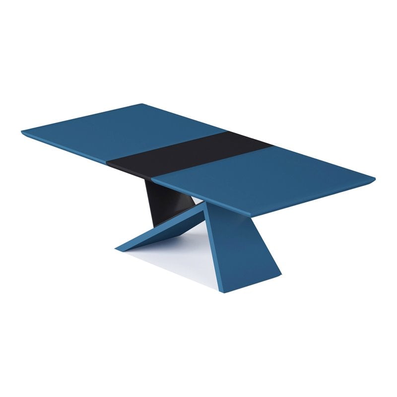 B-Modern Artiste 98.5" Modern Wood Extension Dining Table In Matte Blue ...