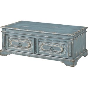 coast to coast imports cabot aged blue & cream 2-drawer lift-top cocktail table