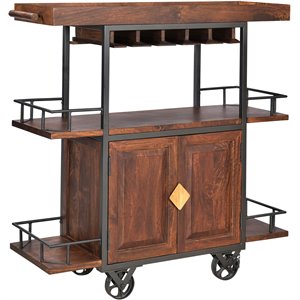 coast to coast imports tram brown two-door wine trolley with metal casters