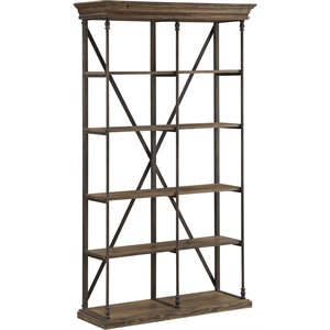 coast to coast imports corbin medium brown double bookcase with crown molded top