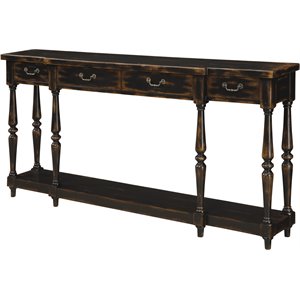 coast to coast imports apperson black rub-through four drawer console table