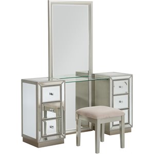 coast to coast imports elsinore champagne six drawer console with mirror & stool