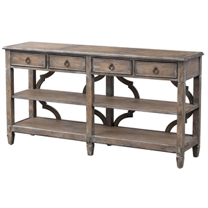 coast to coast imports four drawer console in brown with slight white washing