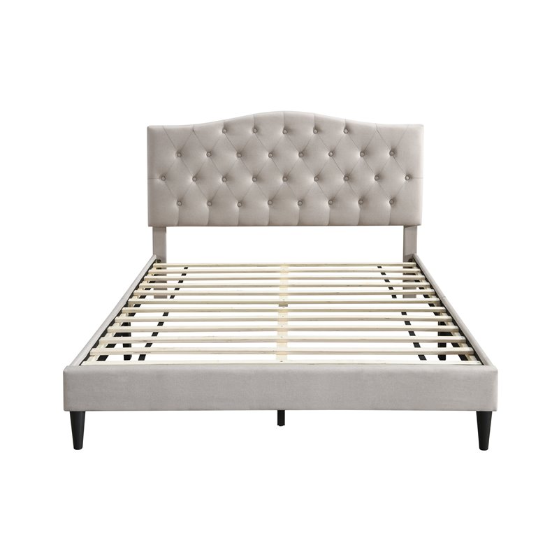Ovis Furniture Grace Fabric Button-Tufted Platform King Bed in Beige ...