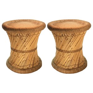 natural geo moray decorative handwoven jute stool (set of 2)