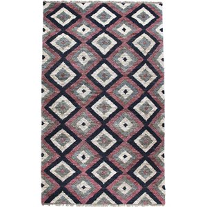 spontaneous jute handwoven area rug in black/maroon/green geometric