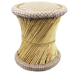 natural geo moray jute/reed decorative cushioned accent stool