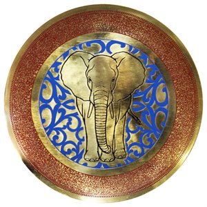 natural geo staring elephant decorative brass accent plate in gold