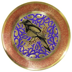 natural geo robin on branch decorative brass accent plate in gold
