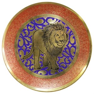 natural geo strolling lion decorative brass accent plate in gold