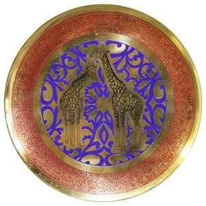 natural geo tall giraffes decorative brass accent plate in gold