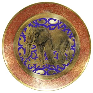 natural geo wild elephant decorative brass accent plate in gold