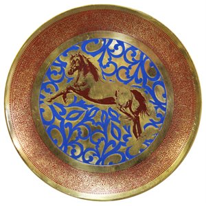 natural geo horse jumping decorative brass accent plate in gold