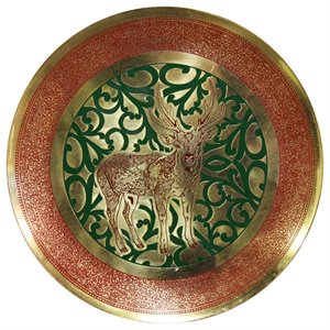 natural geo staring deer decorative brass accent plate in gold