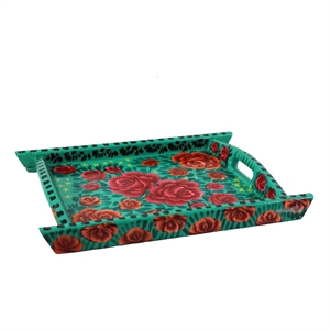natural geo turquoise floral rosewood serving tray