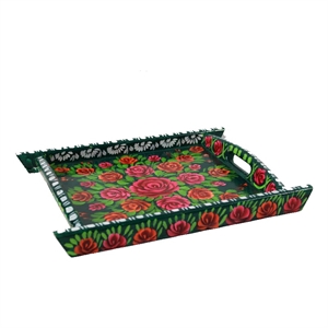 natural geo green floral rosewood serving tray
