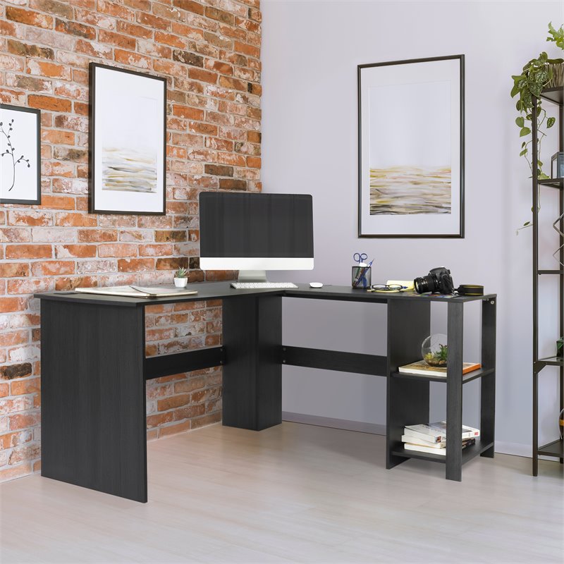 Living Essentials Aiden Wooden LShaped Corner Computer Desk in Black