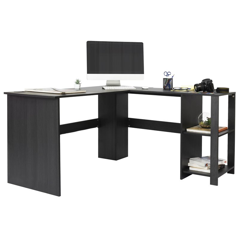 Living Essentials Aiden Wooden LShaped Corner Computer Desk in Black