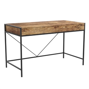 Safdie & Co. 49&quotL 2-Drawers Black Metal Computer Desk in Brown Reclaimed Wood