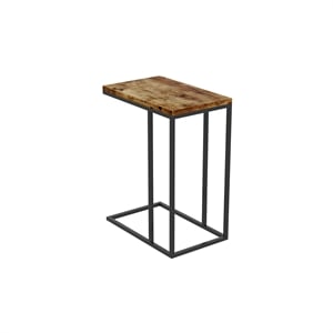Safdie & Co. 20&quotL C-Shape Black Metal Legs Accent Table in Brown Reclaimed Wood
