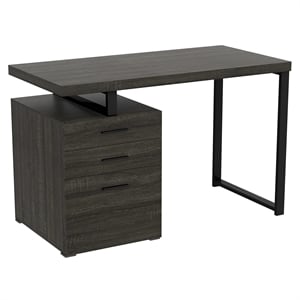 Safdie & Co. 47.25&quotL 3-Drawers Black Metal Computer Desk in Dark Grey
