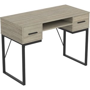 Safdie & Co. 42.5&quotL 2-Drawers 1-Shelf Black Metal Computer Desk in Dark Taupe