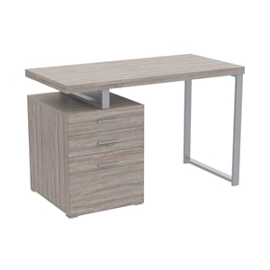 Safdie & Co. 47.25&quotL 3-Drawers Silver Metal Computer Desk in Dark Taupe