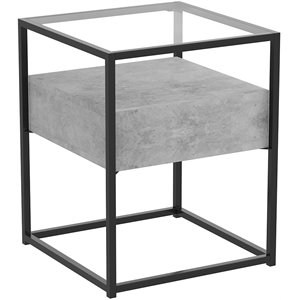 Safdie & Co. 17&quotL 1-Drawer Glass Top Black Metal Accent Table in Dark Cement