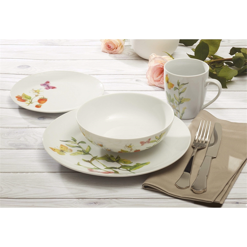 Safdie & Co. Porcelain Dinnerset 16 Piece Botanical Butterflies