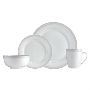 Safdie & Co. Porcelain Dinnerset 16 Piece Round Rim Taupe Dot