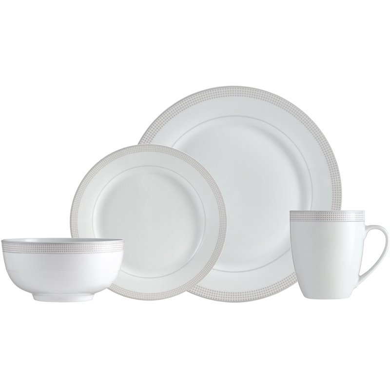 Safdie & Co. Porcelain Dinnerset 16 Piece Round Rim Taupe Dot