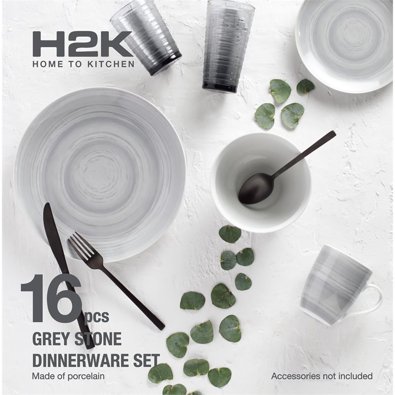 Safdie & Co. Porcelain Dinnerset 16 Piece Porcelain Grey Stone