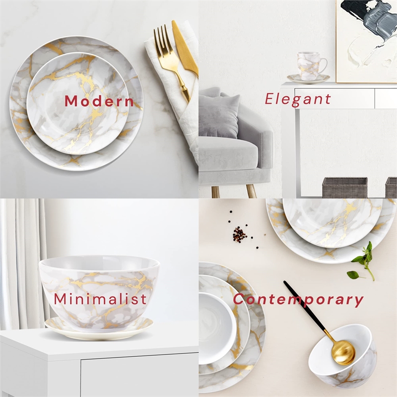 Safdie & Co. Porcelain Dinnerset 16 Piece Gold Marble