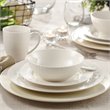 Safdie & Co. Porcelain Dinnerset 16 Piece Embossed Round Rim Pearl