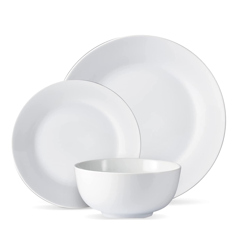 Safdie & Co. Porcelain Dinnerset 12 Piece Plain White Round Rim Aspen