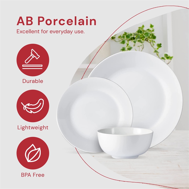 Safdie & Co. Porcelain Dinnerset 12 Piece Plain White Round Rim Aspen