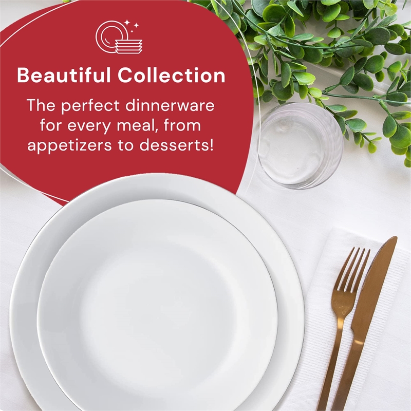 Safdie & Co. Porcelain Dinnerset 12 Piece Plain White Round Rim Aspen