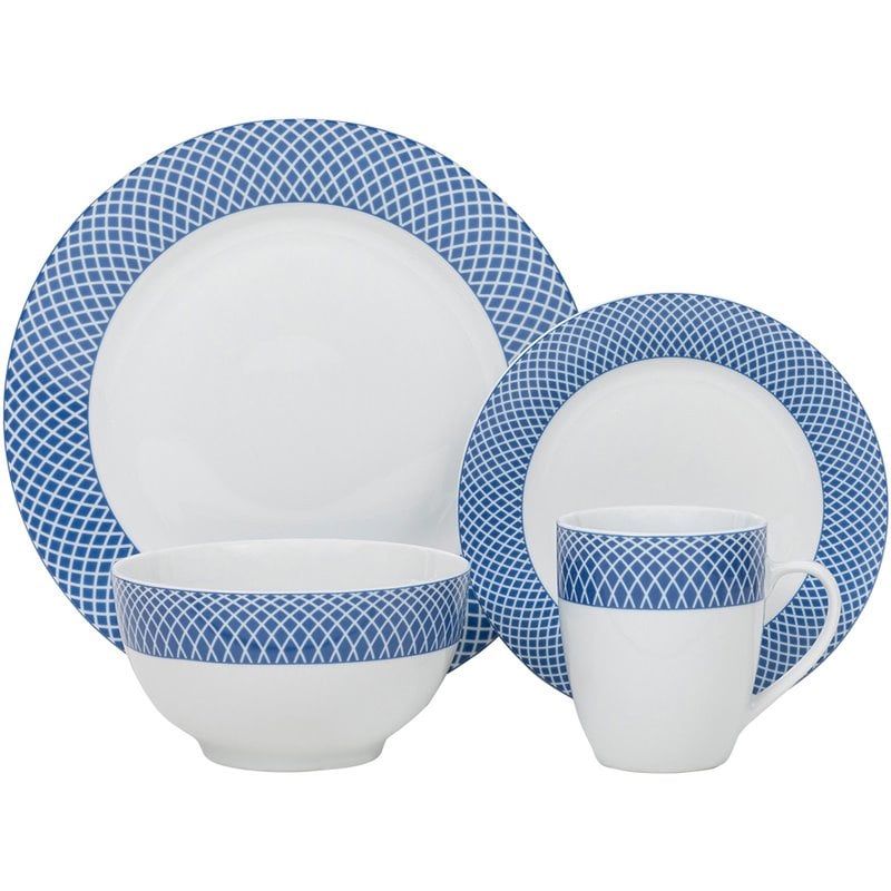Safdie & Co. Porcelain Dinnerset 16 Piece Porcelain Blue Diamond