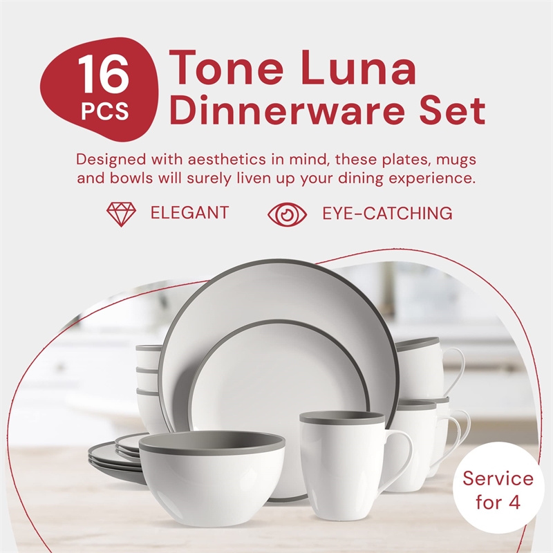 Safdie & Co. Stoneware Dinnerset 16 Piece 2-Tone Luna